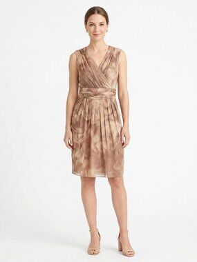 Joan and David Watercolour Print Silk Cocktail Dress- Sz. 38 (Sm)